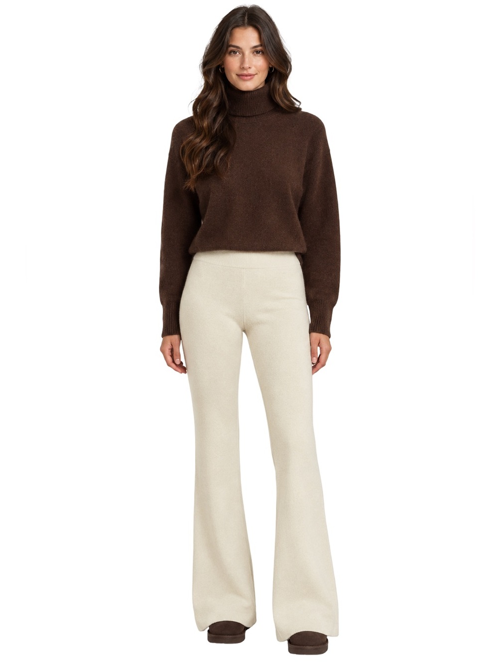 House Of CB Nereida Cashmere Blend Flare Leg Pants Size XS NWT Cream Knit
